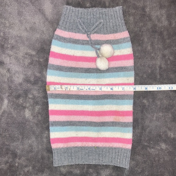 Striped Dog Sweater Gray Pink Cream Blue M - Picture 6 of 6